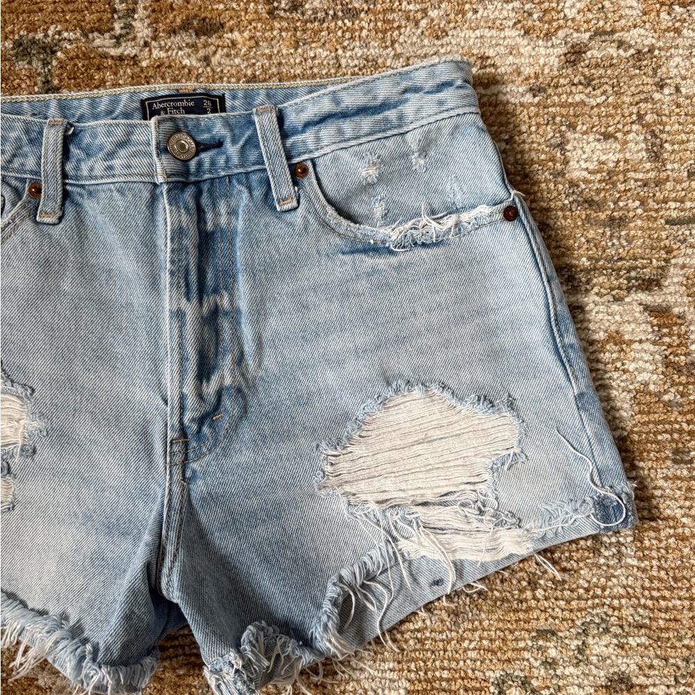 Abercrombie & Fitch Light Blue Distressed High-Rise Denim Shorts